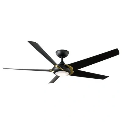Modern Forms 62" Lucid 5 - Blade Outdoor/indoor Smart Standard Ceiling Fan With Remote Control And Led Light Kit  In Soft Brass,matte Black