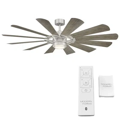 Modern Forms 65" Wyndmill 12 - Blade Indoor/outdoor Smart Ceiling Fan With Remote Control And Led Light Kit Inclu In Steel,weathered Wood