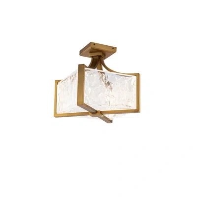 Modern Forms Emblem 12" Dimmable Led Semi-flush Mount Light With Artisanal Shade, 3000k Color Temperature In Aged Brass