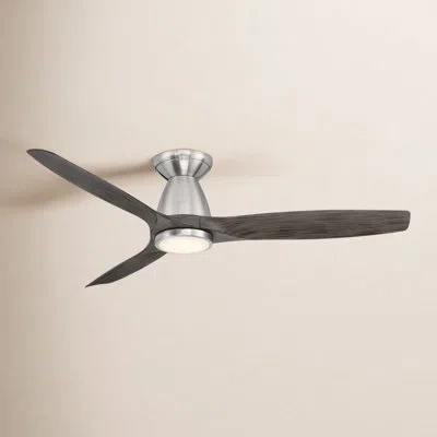 Modern Forms Skylark 54" 3 - Blade Outdoor Led Smart Flush Mount Ceiling Fan With Remote Control And Light Kit In In Brushed Nickel,ebony