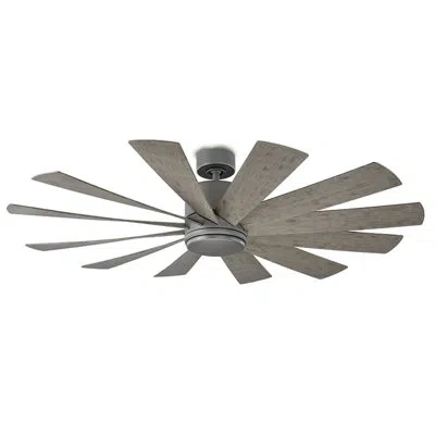 Modern Forms Windflower 12 - Blade Windmill Smart Ceiling Fan With Wall Control And Led Light Kit Included, Works In Graphite With Weathered Gray Blades
