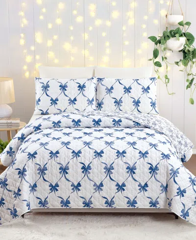Modern Heirloom Abigail Bow Reversible 3-piece Quilt Set, Full/queen In Blue
