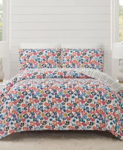 Modern Heirloom Blossom Reversible Cotton 3 Piece Quilt Sets In Multi