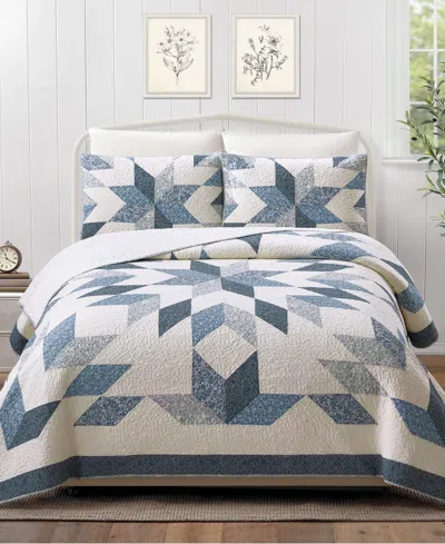 Modern Heirloom Bright Star Patchwork 3-piece Quilt Set, Full/queen In Blue