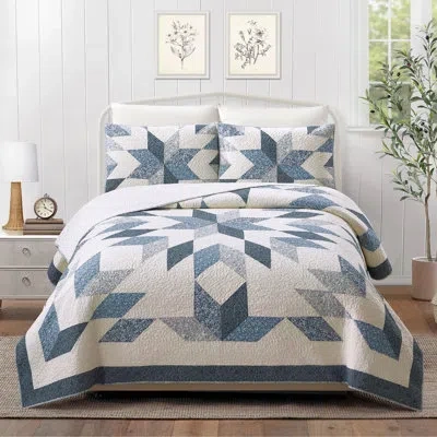 Modern Heirloom Bright Star Patchwork Floral Lightweight Quilt Set In Blue