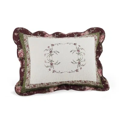 Modern Heirloom Brooke Embroidered Floral Single Pillow Sham In Green;cream