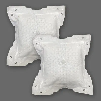 Modern Heirloom Candace Embroidered Square 2-piece Pillow Set In White