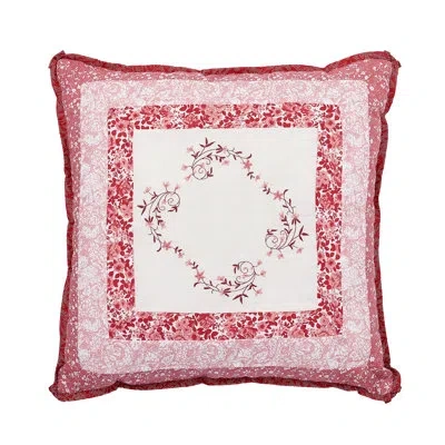 Modern Heirloom Caroline Embroidered Patchwork Square Pillow In White;red
