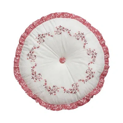 Modern Heirloom Caroline Embroidered Round Pillow In White;red