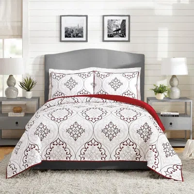 Modern Heirloom Chambers 3-piece Embroidered Quilt Set In Red