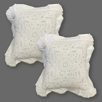 Modern Heirloom Constance Cutwork Embroidered 2-piece Pillow Set In Cream Vintage Look