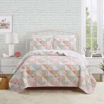 Modern Heirloom Coventry Floral Patchwork Printed Quilt Set In Blue;white;green;pink