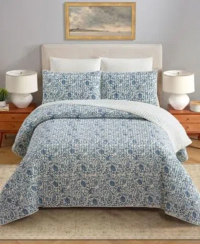 Modern Heirloom Eden Paisley Gauze 3 Piece Quilt Sets In Blue