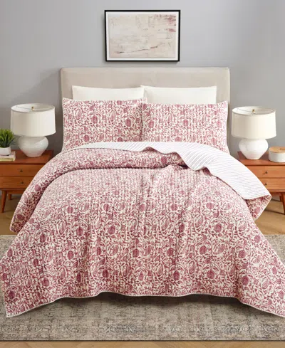 Modern Heirloom Eden Paisley Gauze 3-piece Quilt Set, King In Burgundy Purple