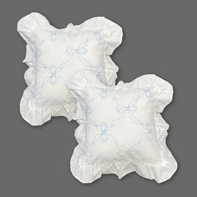 Modern Heirloom Embroidered Bow Vintage 2-piece Pillow Set In White