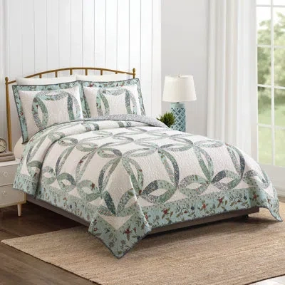 Modern Heirloom Felicity Pieced Floral Wedding Ring Coverlet/quilt Set In Blue;white;green