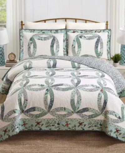 Modern Heirloom Felicity Wedding Ring Pieced 3 Piece Quilt Sets In Blue