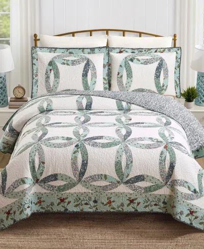 Modern Heirloom Felicity Wedding Ring Pieced 3-piece Quilt Set, King In Blue