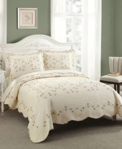 Modern Heirloom Felisa Floral Embroidered 3 Piece Quilt Sets In Beige