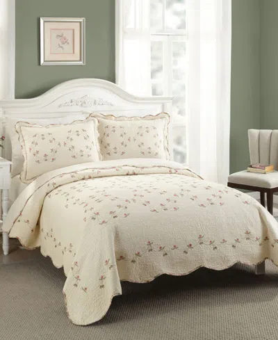 Modern Heirloom Felisa Floral Embroidered 3-piece Quilt Set, King In Beige
