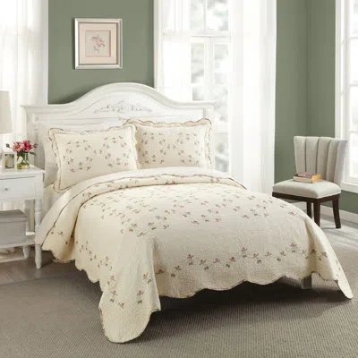 Modern Heirloom Felisa Floral Embroidered Quilt/coverlet Set In Beige;pink