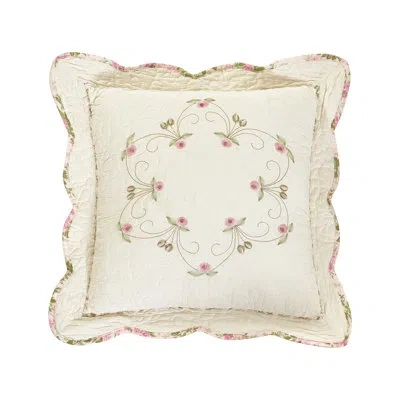 Modern Heirloom Felisa Square Embroidered Pillow In Pink;ivory