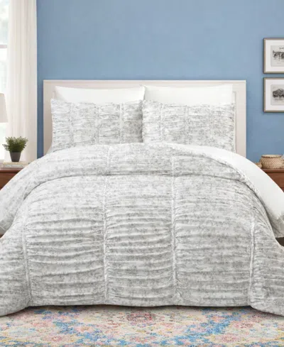 Modern Heirloom Floral Toile Ruched 3-piece Comforter Set, Full/queen In Gray
