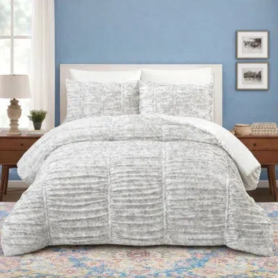 Modern Heirloom Floral Toile Ruched Textured Comforter Set In White;gray