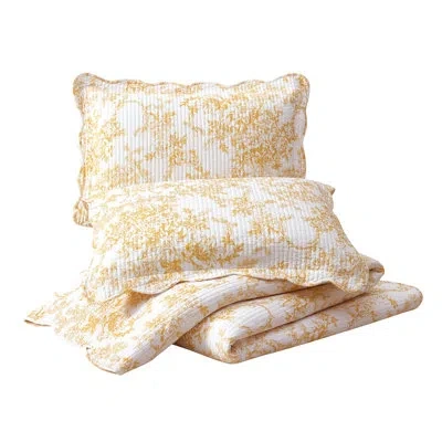 Modern Heirloom Garden Toile 3-piece Reversible Quilt Set In Yellow