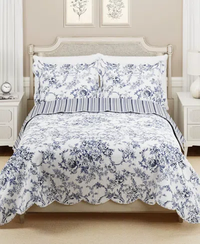 Modern Heirloom Garden Toile Reversible 3-piece Quilt Set, Full/queen In Blue