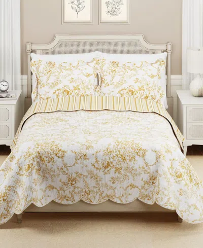 Modern Heirloom Garden Toile Reversible 3-piece Quilt Set, Full/queen In Yellow Gold