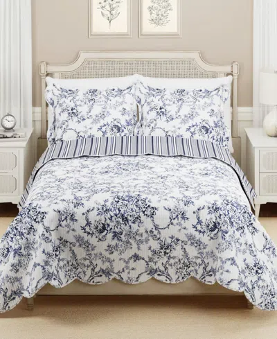 Modern Heirloom Garden Toile Reversible 3-piece Quilt Set, King In Blue