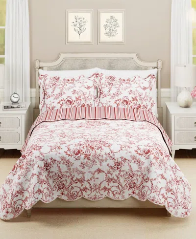 Modern Heirloom Garden Toile Reversible 3-piece Quilt Set, King In Pink