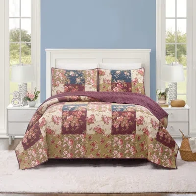 Modern Heirloom Germaine Floral Patchwork Printed Quilt Set In Red