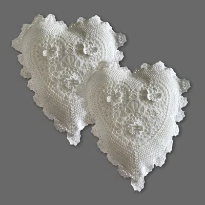 Modern Heirloom Grace Crochet Heart 2-piece Pillow Set In White