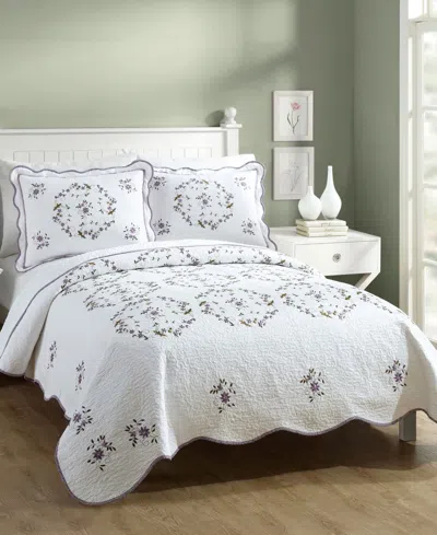 Modern Heirloom Gwen Floral Embroidered 2-piece Quilt Set, Twin In White