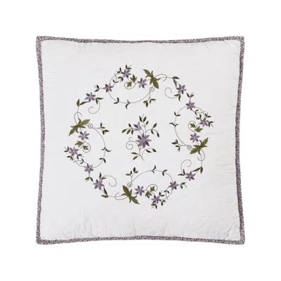 Modern Heirloom Gwen Floral Embroidered Square Throw Pillow In White;purple