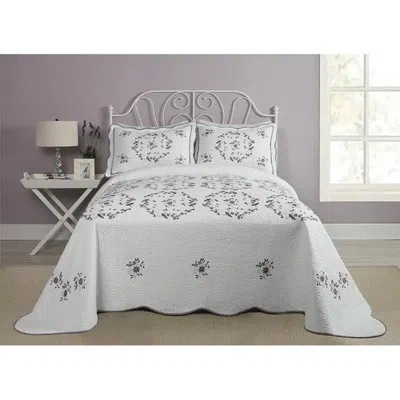 Modern Heirloom Gwen White Embroidered Scalloped Single Bedspread/coverlet In White;purple