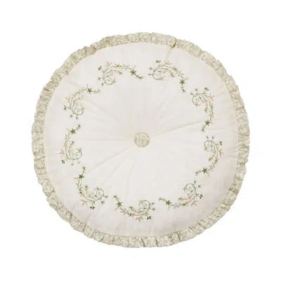 Modern Heirloom Harper Green Floral Embroidered Round Pillow In Green;tan