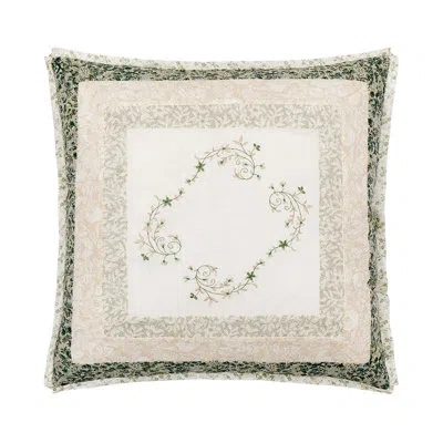 Modern Heirloom Harper Green Floral Embroidered Square Pillow In Green;tan