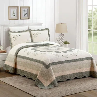 Modern Heirloom Harper Green Floral Single Embroidered Bedspread In Green;cream;tan
