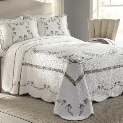 Modern Heirloom Heather Floral Embroidered Single Bedspread/coverlet (shams Sold Seperately) In Blue;white;green;yellow