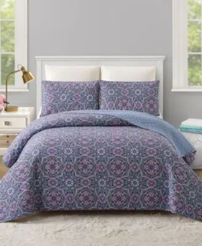 Modern Heirloom Lavender Florals Reversible 3 Piece Quilt Sets In Purple