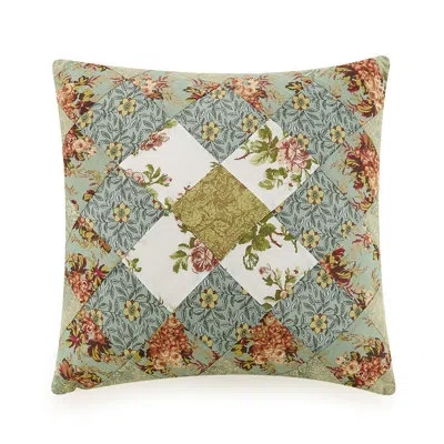 Modern Heirloom Olivia Patchwork Square Accent Pillow In Blue;white;green;red