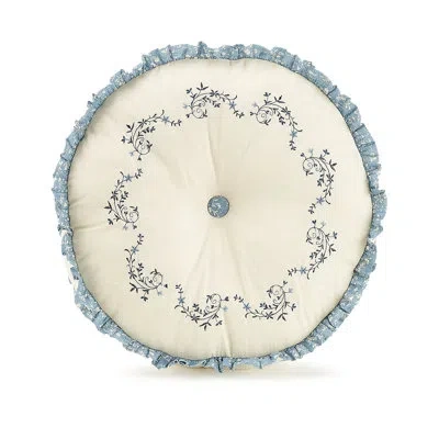 Modern Heirloom Simona Embroidered Round Throw Pillow In Blue;ivory