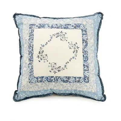 Modern Heirloom Simona Farmhouse/country Square Embroidered Pillow In Blue;ivory