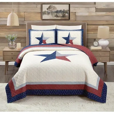 Modern Heirloom Texas Lone Star 3-piece Cotton Quilt Set In Blue;red;beige;cream