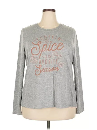 Pre-owned Modern Lux Long Sleeve Top Gray Crew Neck Tops