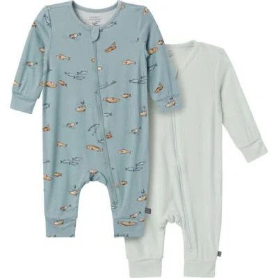 Modern Moments™ By Gerber 2-pack Baby Boys Medium Teal Fishing Footless Coveralls