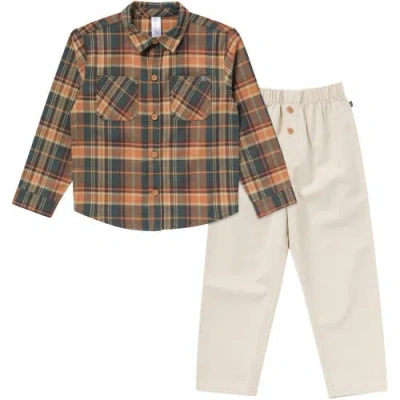 Modern Moments™ By Gerber Babies'  Button Down Plaid Shirt And Pant Set In Brown